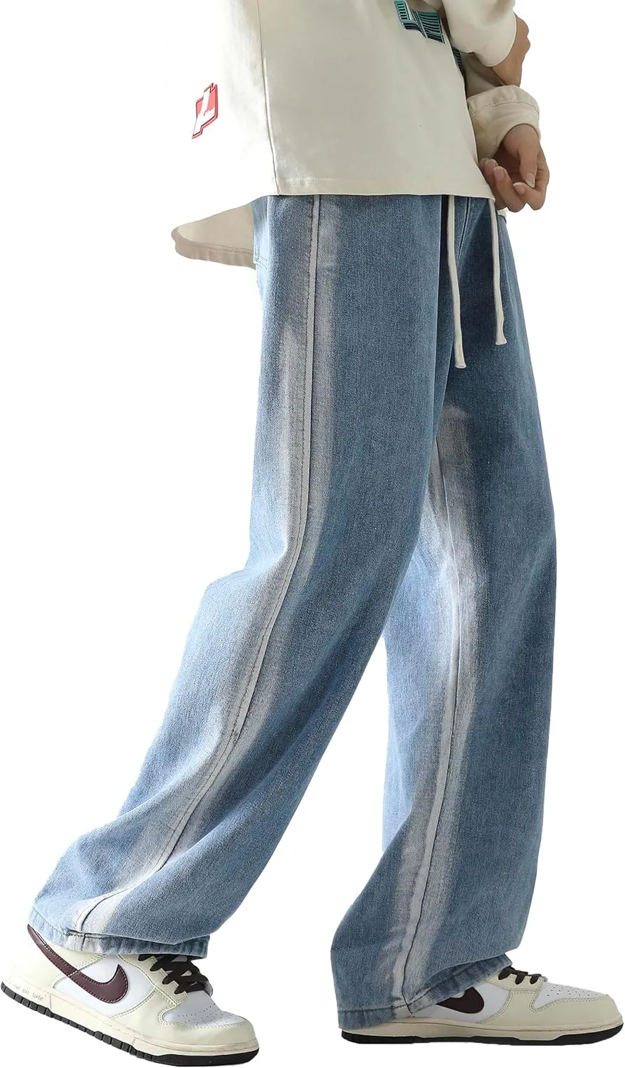 PRIJOUHE Mens Baggy Jeans Relaxed Fit Elastic Waist Distressed Cargo Denim Pants Trousers