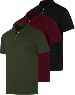 Real Essentials 3 Pack: Men's Jersey Cotton Short Sleeve Polo Shirt - Breathable Performance Polo (Available in Big & Tall)