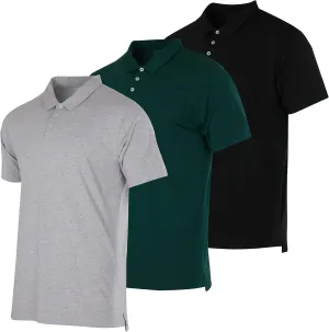 Real Essentials 3 Pack: Men's Jersey Cotton Short Sleeve Polo Shirt - Breathable Performance Polo (Available in Big & Tall)