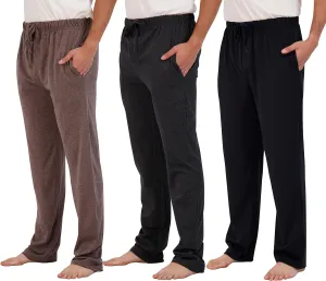Real Essentials 3 Pack: Men's Pajama Pants - Knit Cotton Flannel Plaid Lounge Bottoms (Available In Big & Tall)