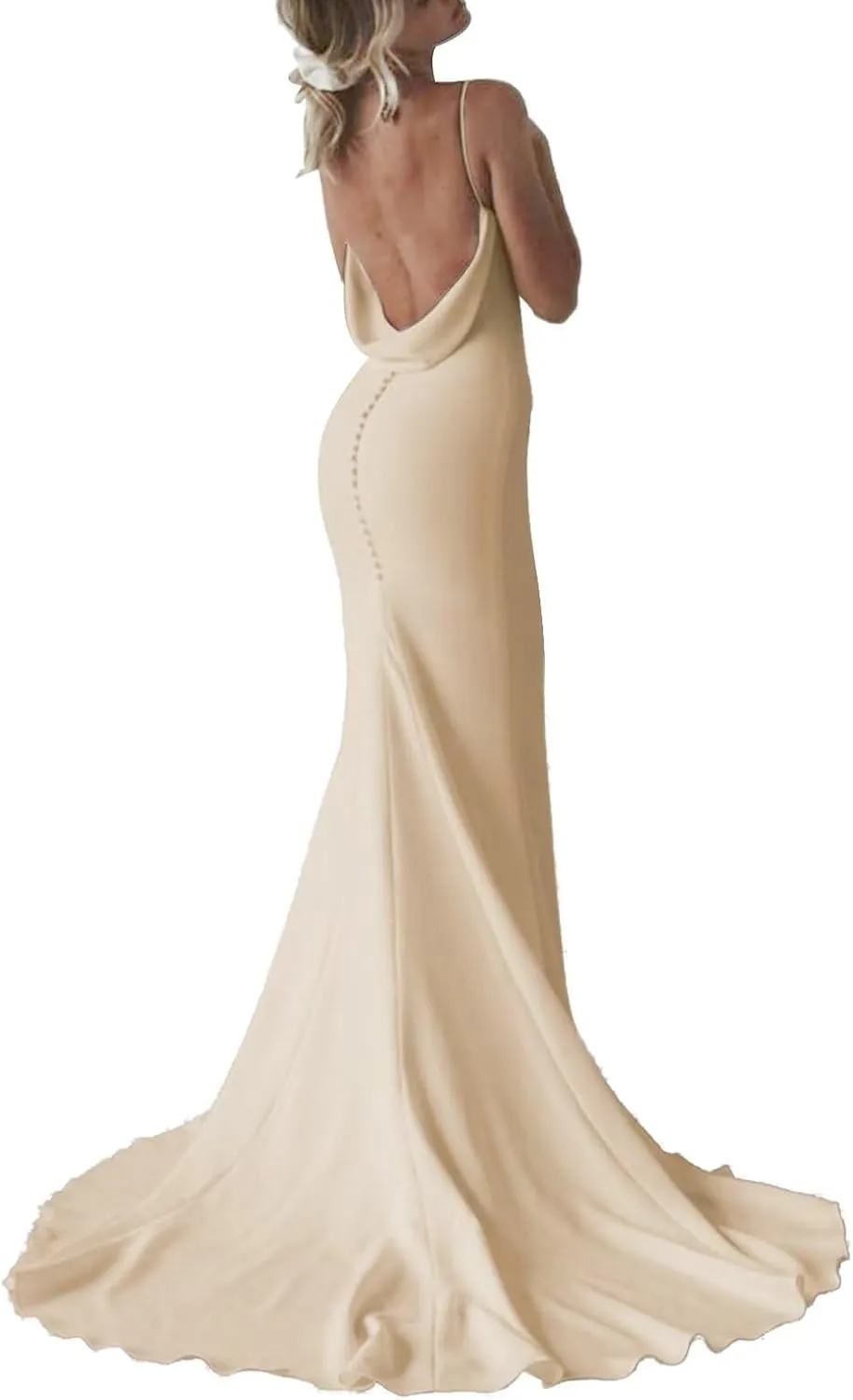 SHANDUAO Satin Mermaid Prom Dress for Women 2024 Spaghetti Straps Formal Dresses with Train Long Evening Party Gown