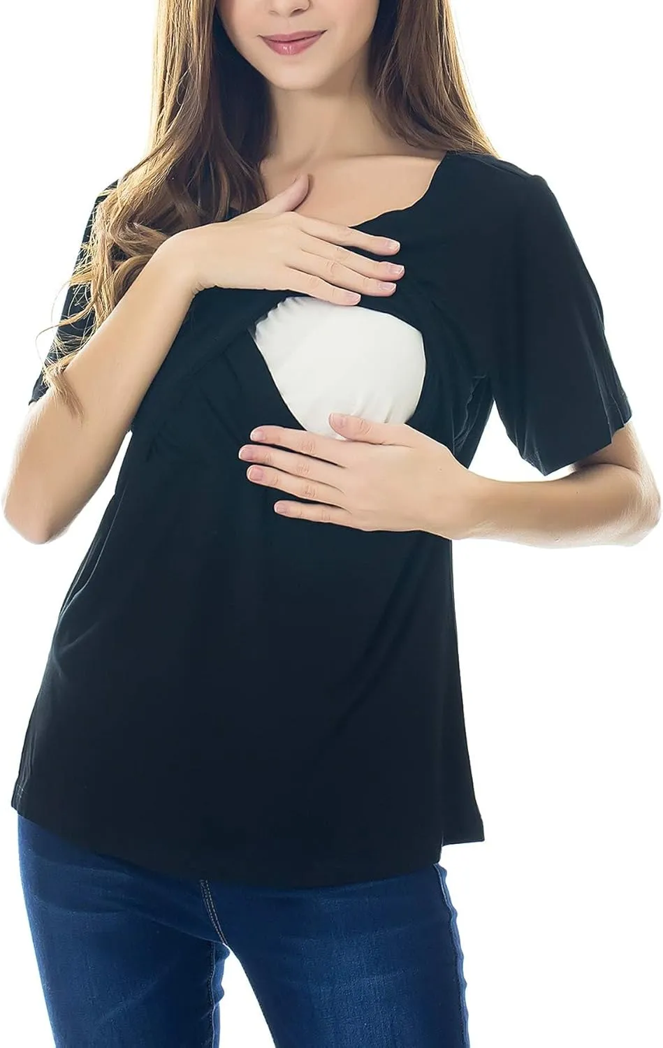 Smallshow Women's Maternity Nursing Tops Short Sleeve Breastfeeding Clothes