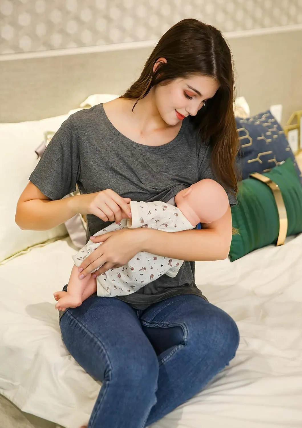 Smallshow Women's Maternity Nursing Tops Short Sleeve Breastfeeding Clothes