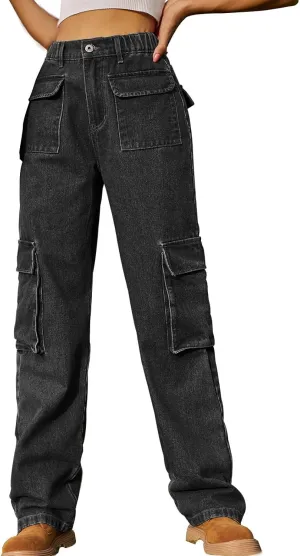 SMIDOW Women Straight Leg Jeans Pants Baggy Cargo Pants Jeans with Multiple Pockets Business Casual Pants Relaxed Fit