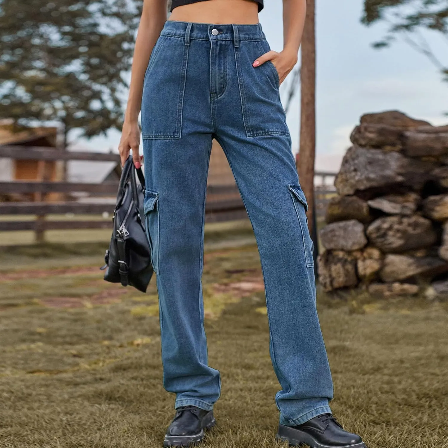 SMIDOW Women Straight Leg Jeans Pants Baggy Cargo Pants Jeans with Multiple Pockets Business Casual Pants Relaxed Fit