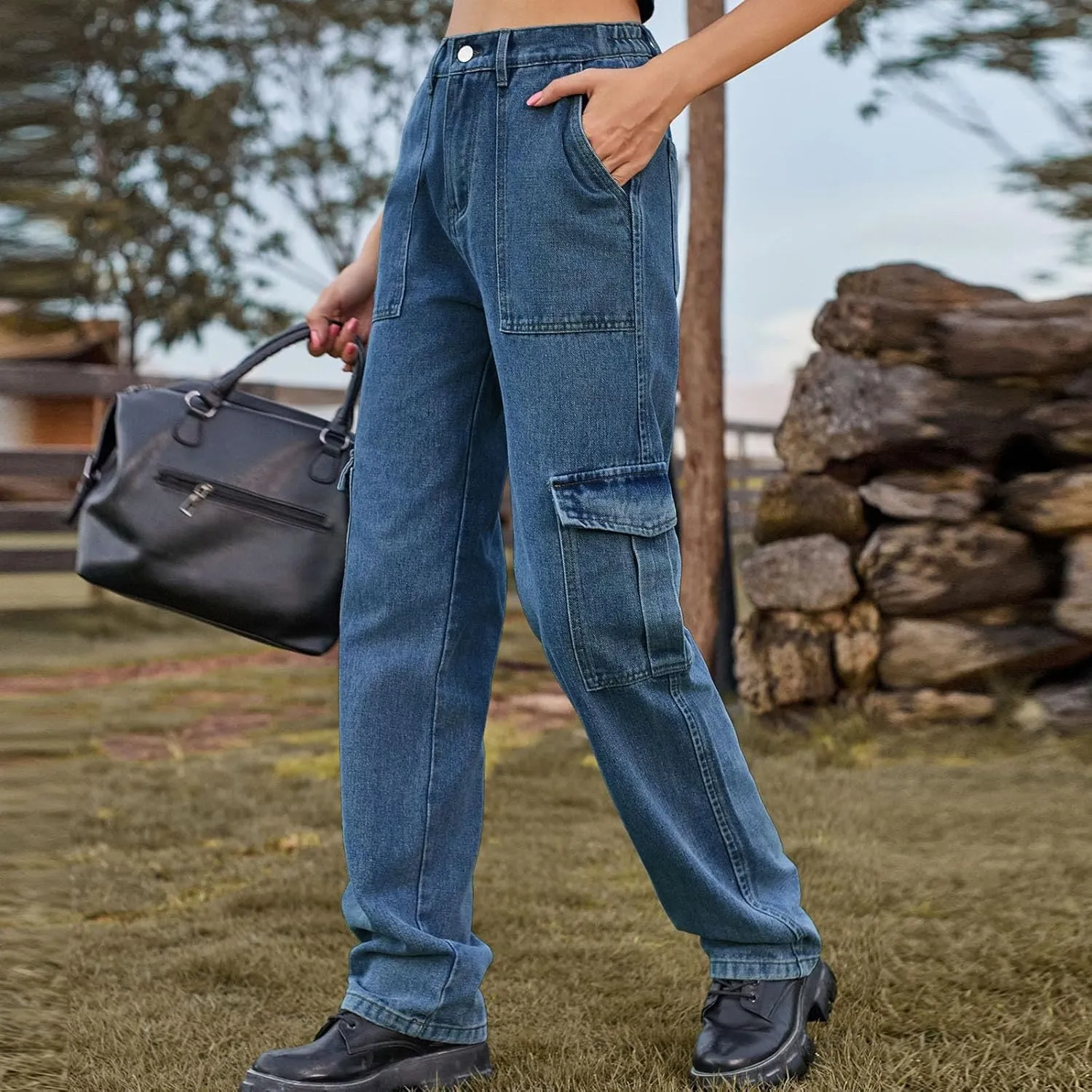 SMIDOW Women Straight Leg Jeans Pants Baggy Cargo Pants Jeans with Multiple Pockets Business Casual Pants Relaxed Fit
