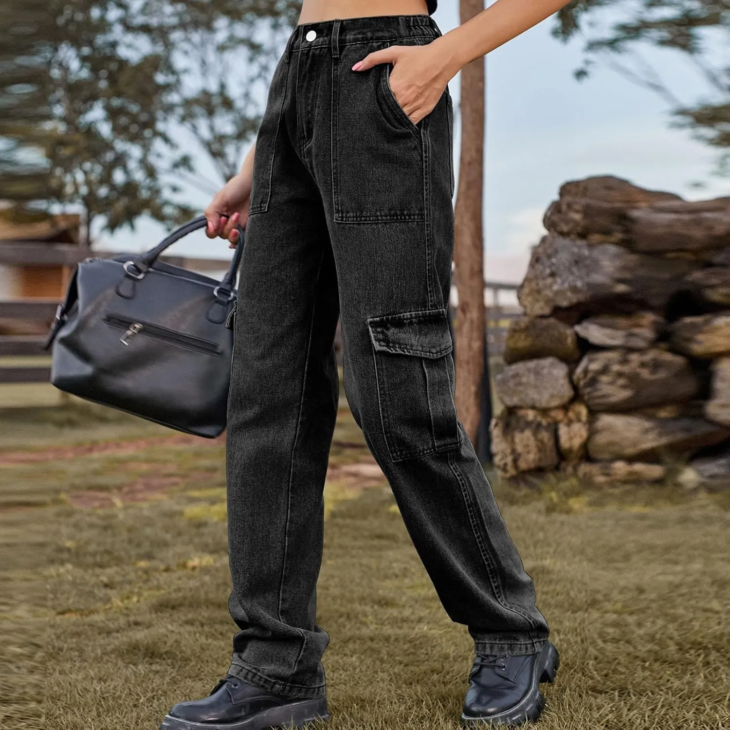SMIDOW Women Straight Leg Jeans Pants Baggy Cargo Pants Jeans with Multiple Pockets Business Casual Pants Relaxed Fit