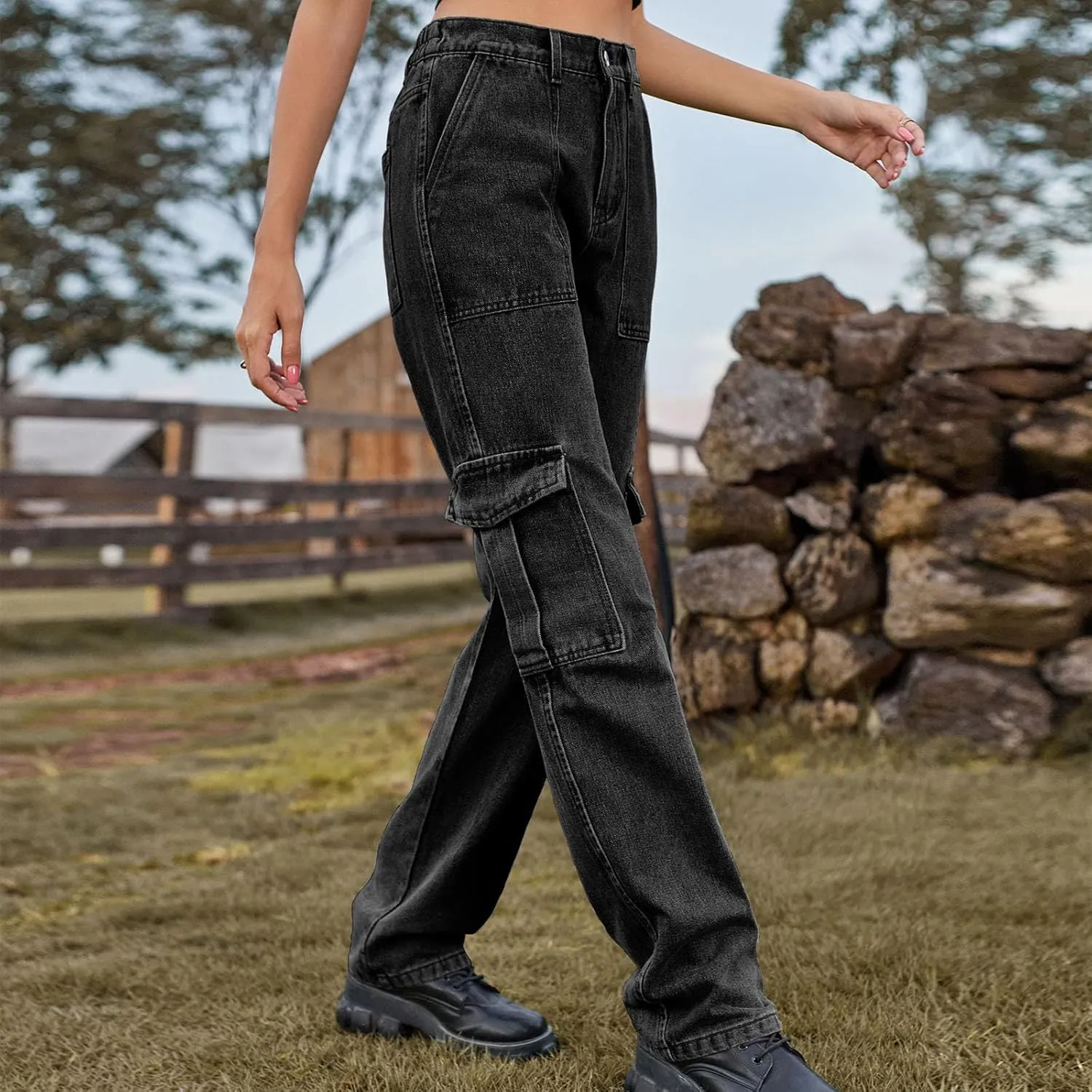 SMIDOW Women Straight Leg Jeans Pants Baggy Cargo Pants Jeans with Multiple Pockets Business Casual Pants Relaxed Fit