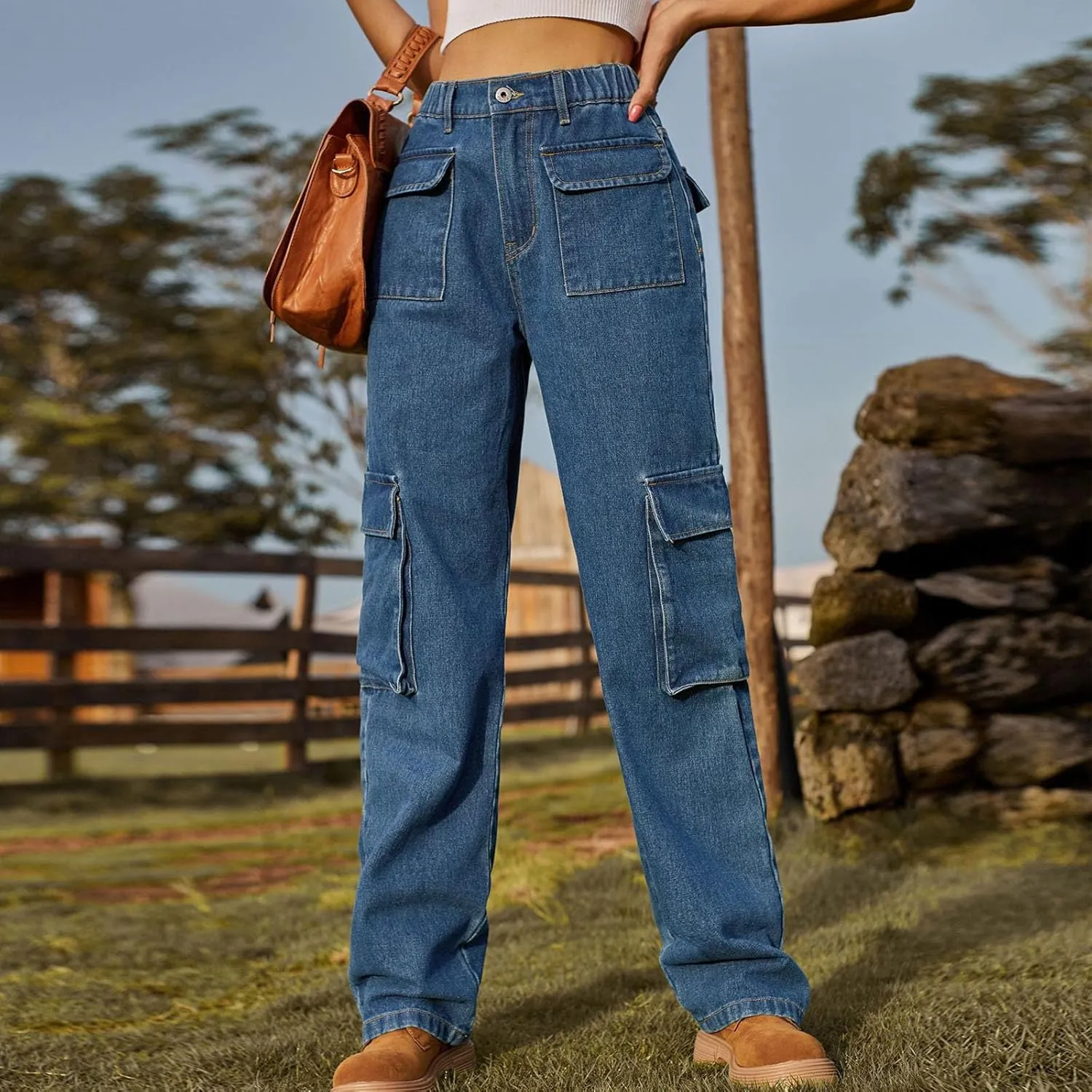 SMIDOW Women Straight Leg Jeans Pants Baggy Cargo Pants Jeans with Multiple Pockets Business Casual Pants Relaxed Fit