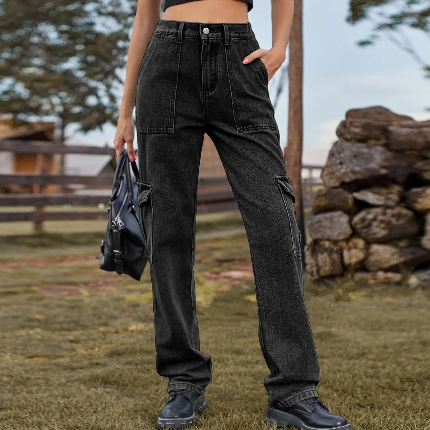 SMIDOW Women Straight Leg Jeans Pants Baggy Cargo Pants Jeans with Multiple Pockets Business Casual Pants Relaxed Fit