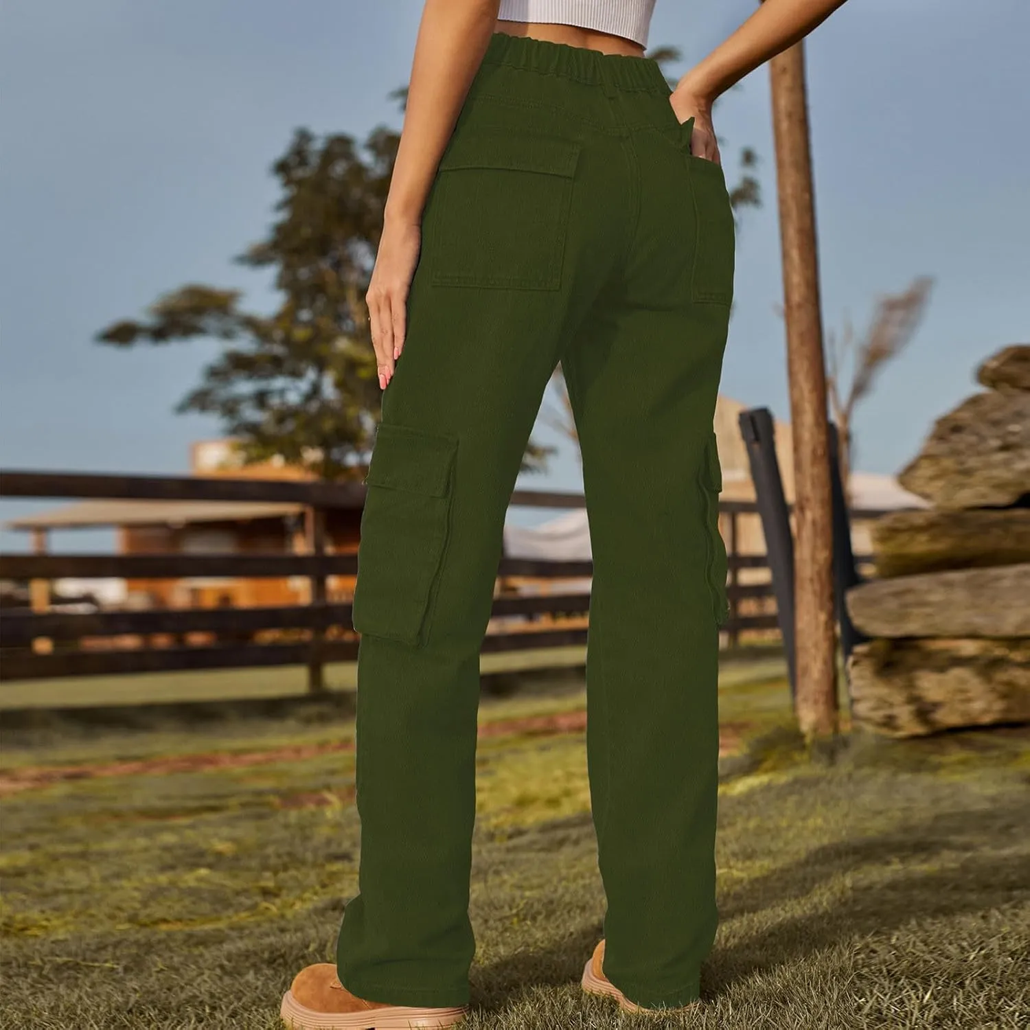 SMIDOW Women Straight Leg Jeans Pants Baggy Cargo Pants Jeans with Multiple Pockets Business Casual Pants Relaxed Fit