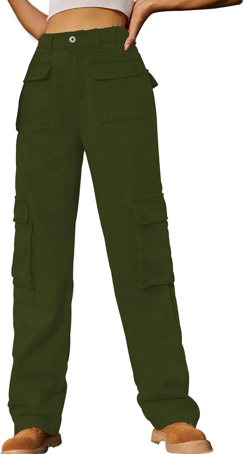 SMIDOW Women Straight Leg Jeans Pants Baggy Cargo Pants Jeans with Multiple Pockets Business Casual Pants Relaxed Fit
