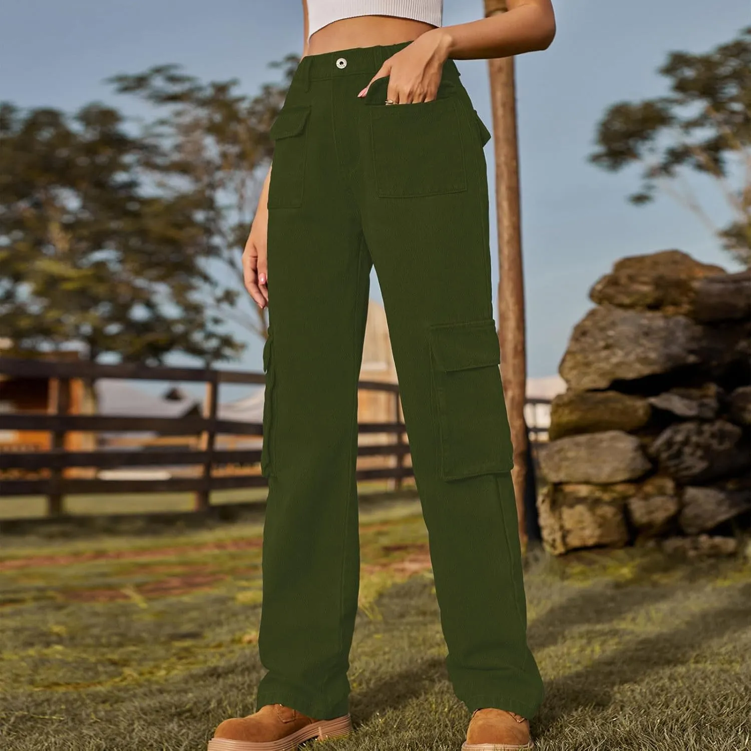 SMIDOW Women Straight Leg Jeans Pants Baggy Cargo Pants Jeans with Multiple Pockets Business Casual Pants Relaxed Fit