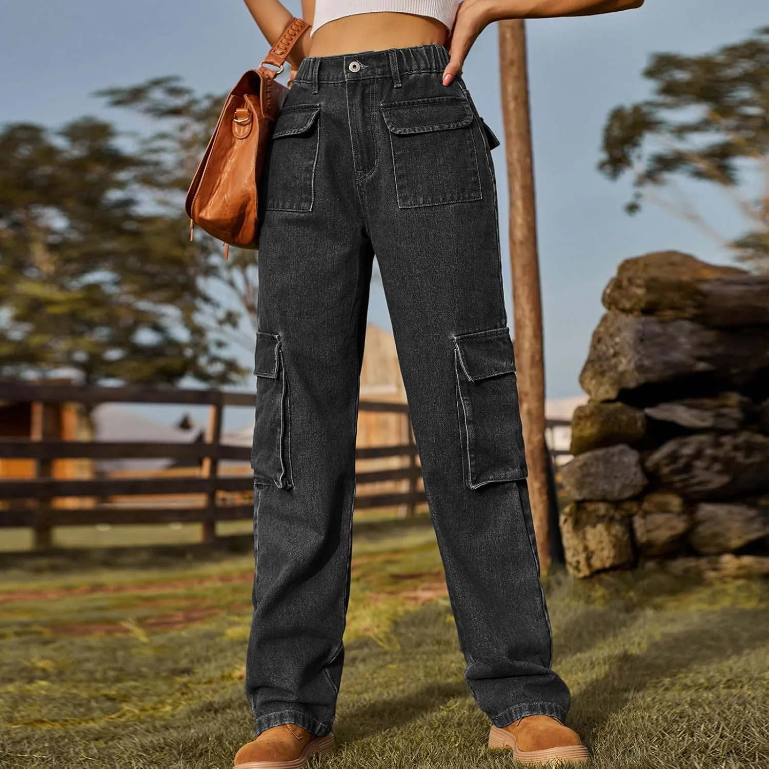 SMIDOW Women Straight Leg Jeans Pants Baggy Cargo Pants Jeans with Multiple Pockets Business Casual Pants Relaxed Fit