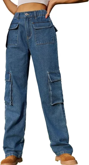 SMIDOW Women Straight Leg Jeans Pants Baggy Cargo Pants Jeans with Multiple Pockets Business Casual Pants Relaxed Fit