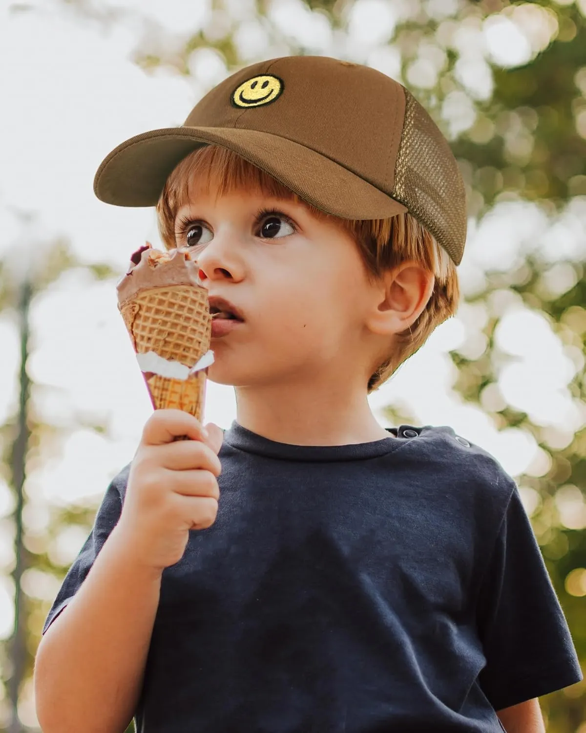 SONMONY Kids Baseball Hat Smiley Face Toddler Trucker Hats Lightweight Mesh Back Trucker Cap for Girls Boys