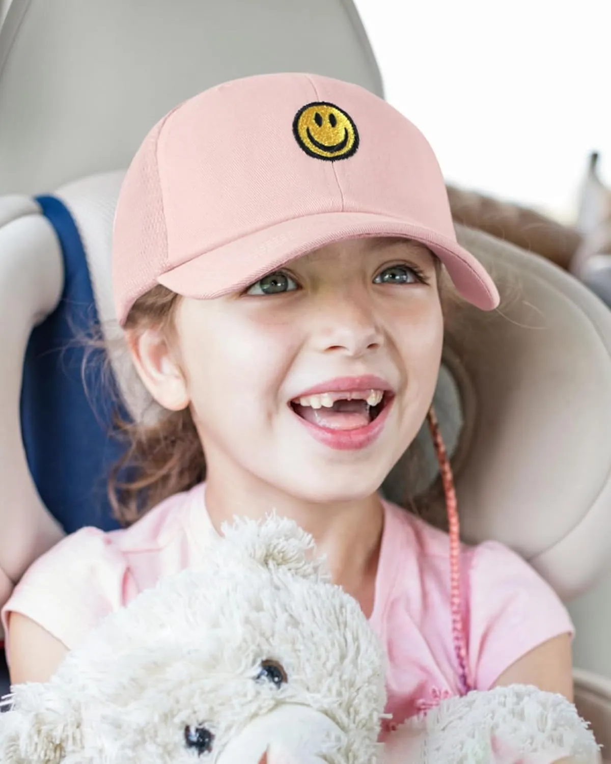 SONMONY Kids Baseball Hat Smiley Face Toddler Trucker Hats Lightweight Mesh Back Trucker Cap for Girls Boys