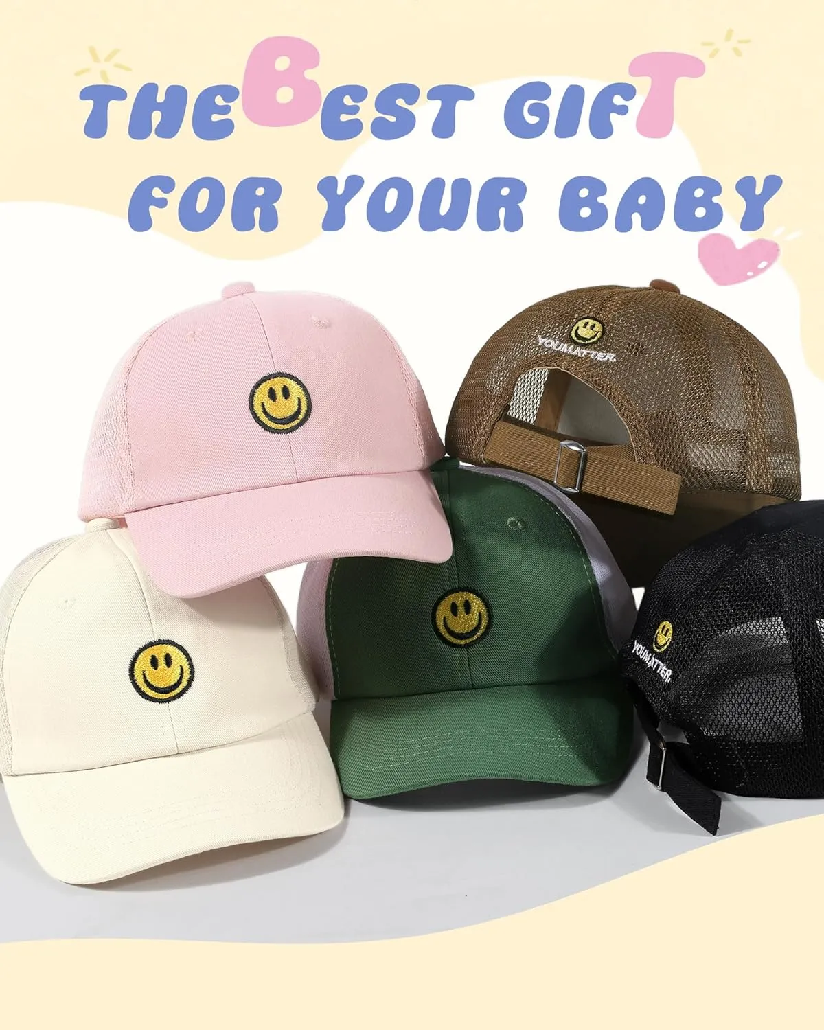 SONMONY Kids Baseball Hat Smiley Face Toddler Trucker Hats Lightweight Mesh Back Trucker Cap for Girls Boys