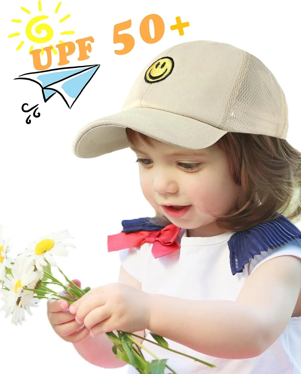 SONMONY Kids Baseball Hat Smiley Face Toddler Trucker Hats Lightweight Mesh Back Trucker Cap for Girls Boys