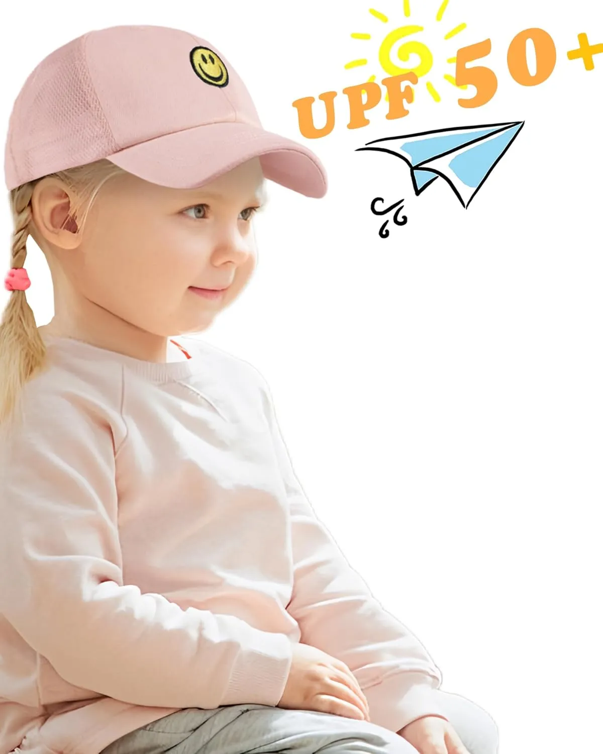 SONMONY Kids Baseball Hat Smiley Face Toddler Trucker Hats Lightweight Mesh Back Trucker Cap for Girls Boys