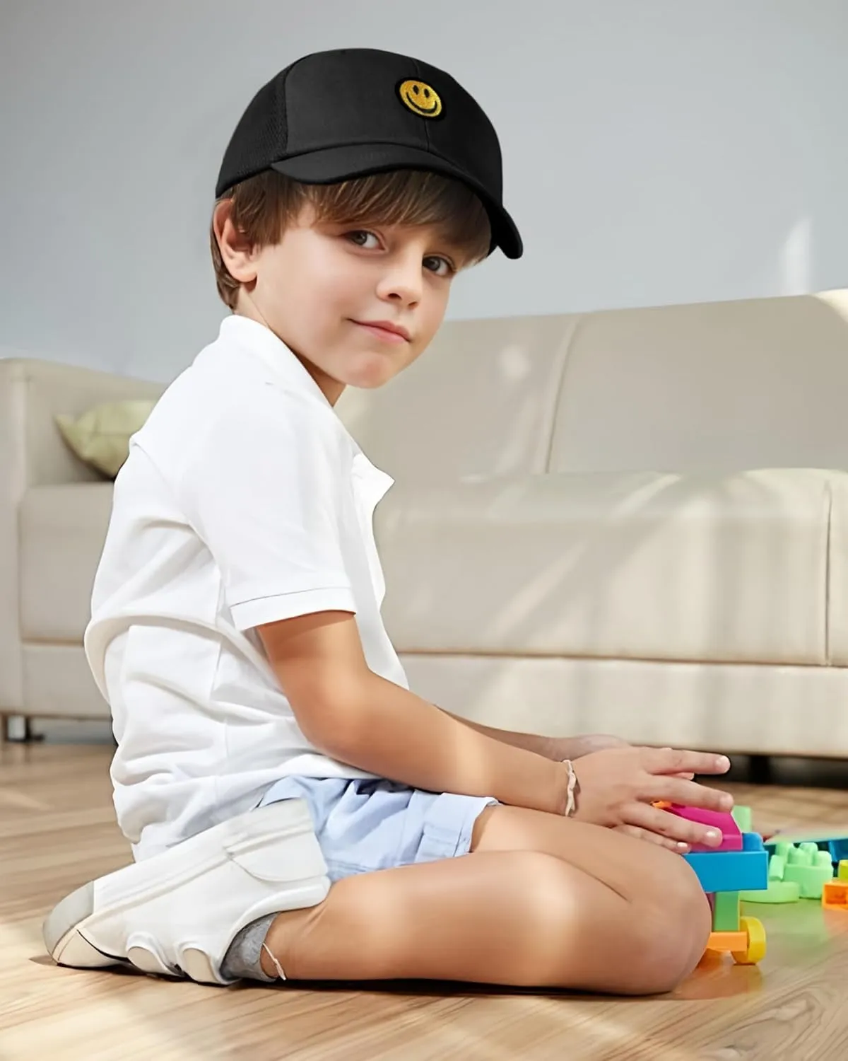 SONMONY Kids Baseball Hat Smiley Face Toddler Trucker Hats Lightweight Mesh Back Trucker Cap for Girls Boys
