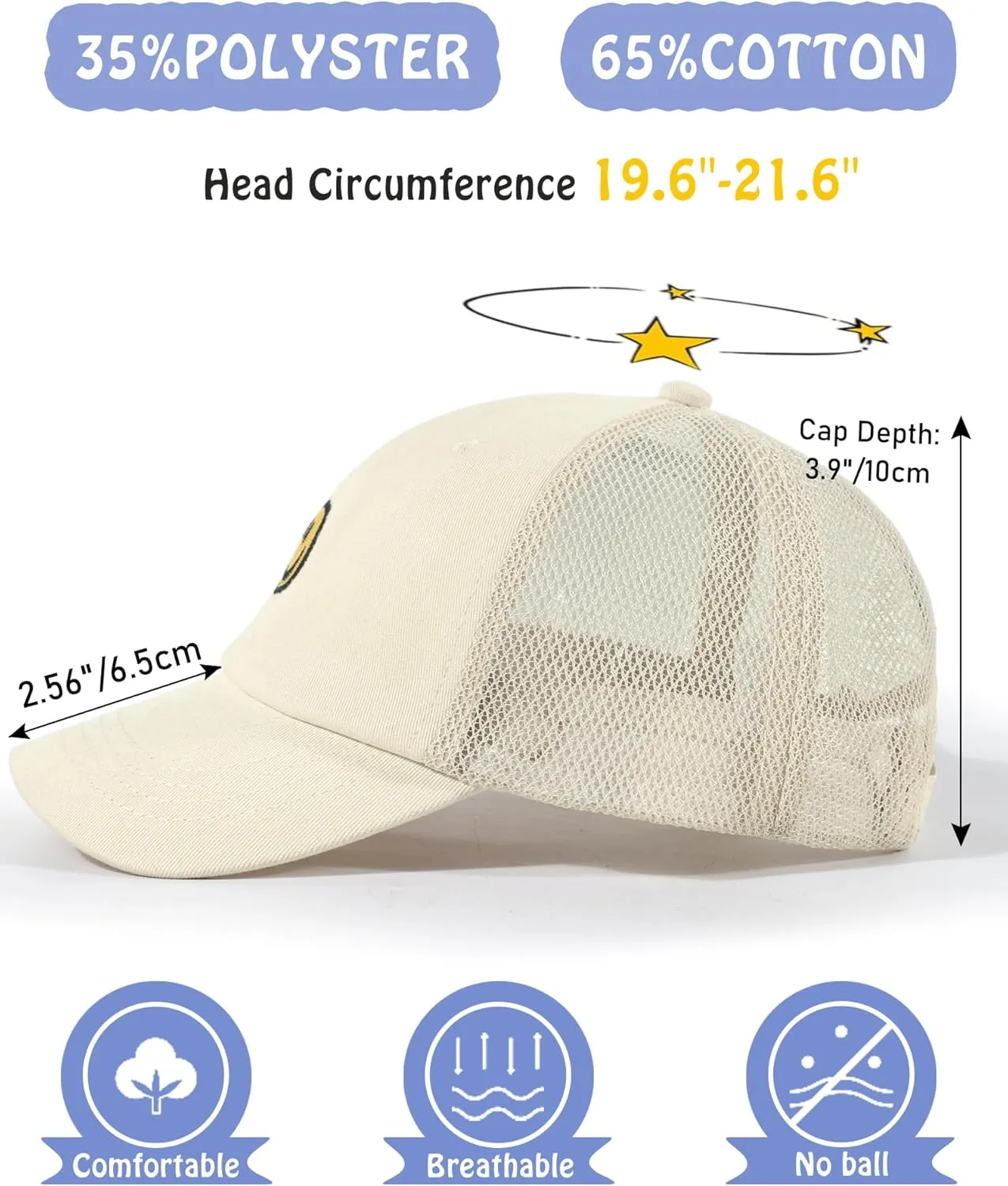 SONMONY Kids Baseball Hat Smiley Face Toddler Trucker Hats Lightweight Mesh Back Trucker Cap for Girls Boys