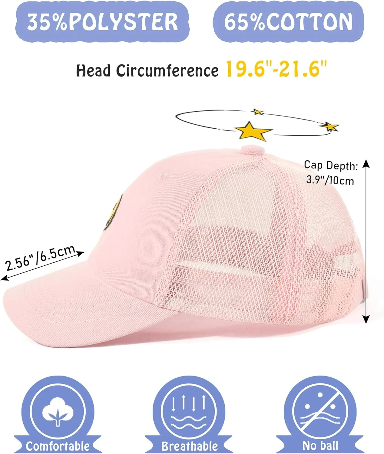 SONMONY Kids Baseball Hat Smiley Face Toddler Trucker Hats Lightweight Mesh Back Trucker Cap for Girls Boys