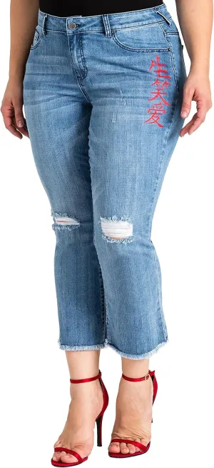 Standards & Practices Women's Plus Size Ankle Jeans with Cropped and Frayed Edges