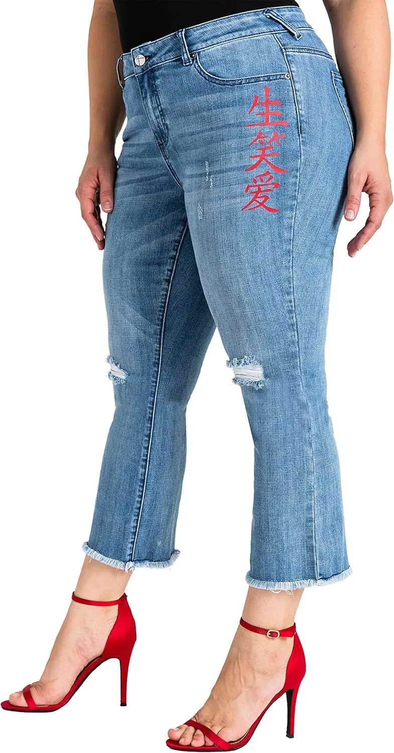 Standards & Practices Women's Plus Size Ankle Jeans with Cropped and Frayed Edges