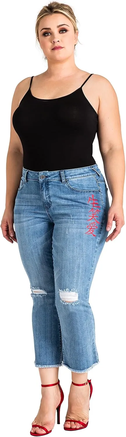 Standards & Practices Women's Plus Size Ankle Jeans with Cropped and Frayed Edges