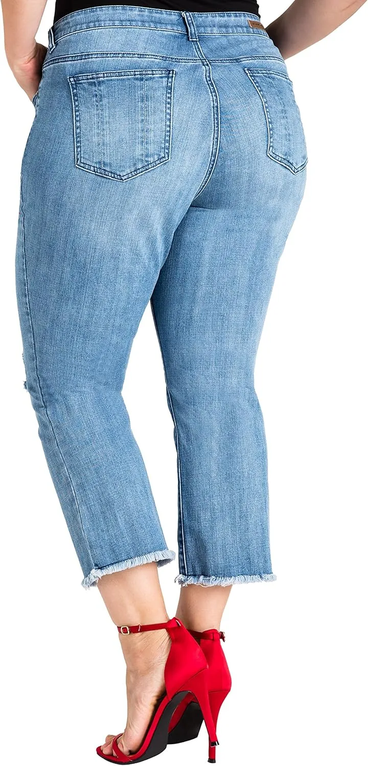 Standards & Practices Women's Plus Size Ankle Jeans with Cropped and Frayed Edges