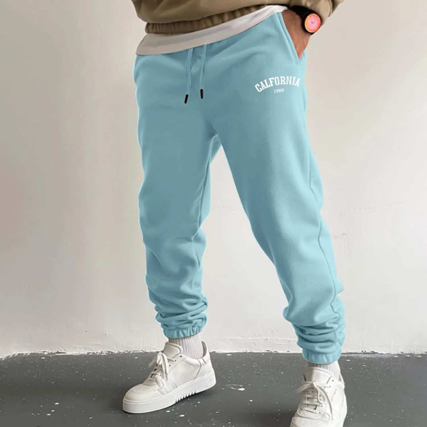 Sweatpants for Men Slim Leg Summer Drawstring Elastic Waist Fit Pockets Breathable Loose Sport Clothes Fresh Trousers