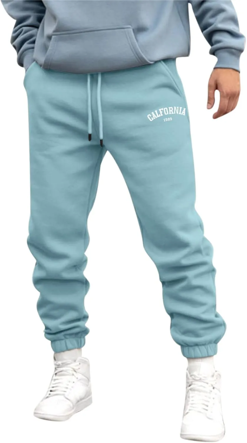 Sweatpants for Men Slim Leg Summer Drawstring Elastic Waist Fit Pockets Breathable Loose Sport Clothes Fresh Trousers