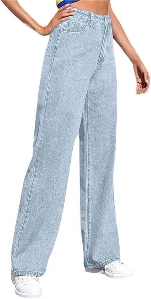Sweatpants Jeans Women Soft High Waisted Wide Leg Jeans Plus Size Boyfriend Jeans Comfy Denim Sweatpants with Pockets