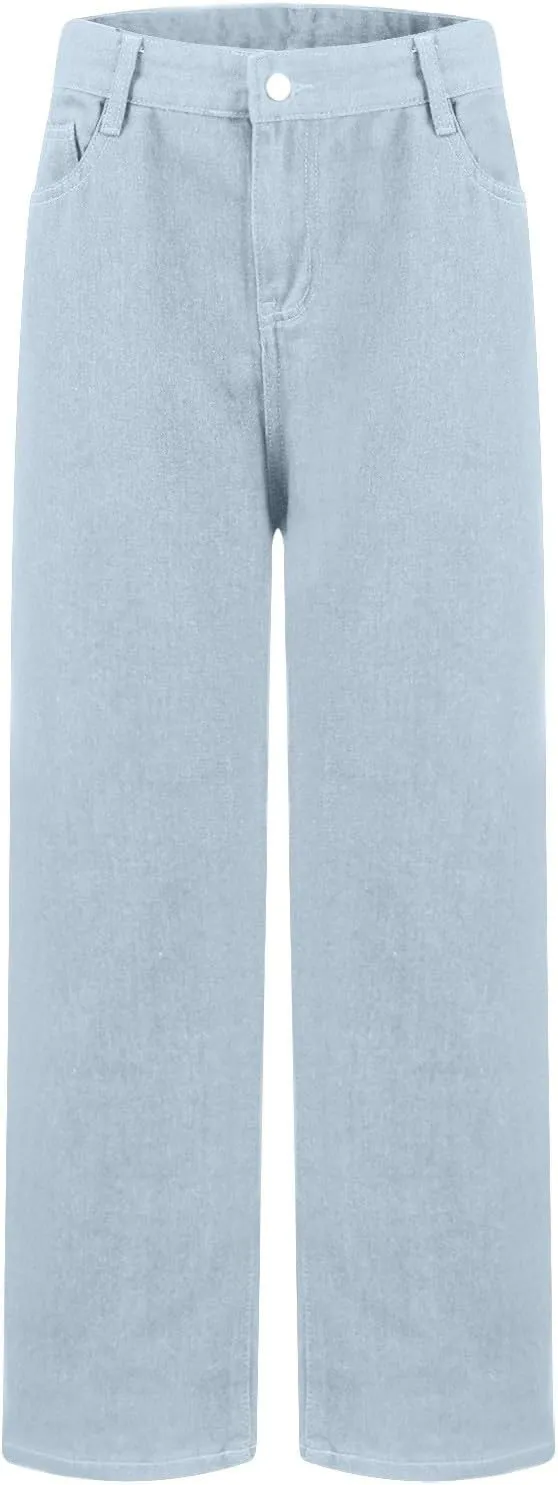 Sweatpants Jeans Women Soft High Waisted Wide Leg Jeans Plus Size Boyfriend Jeans Comfy Denim Sweatpants with Pockets