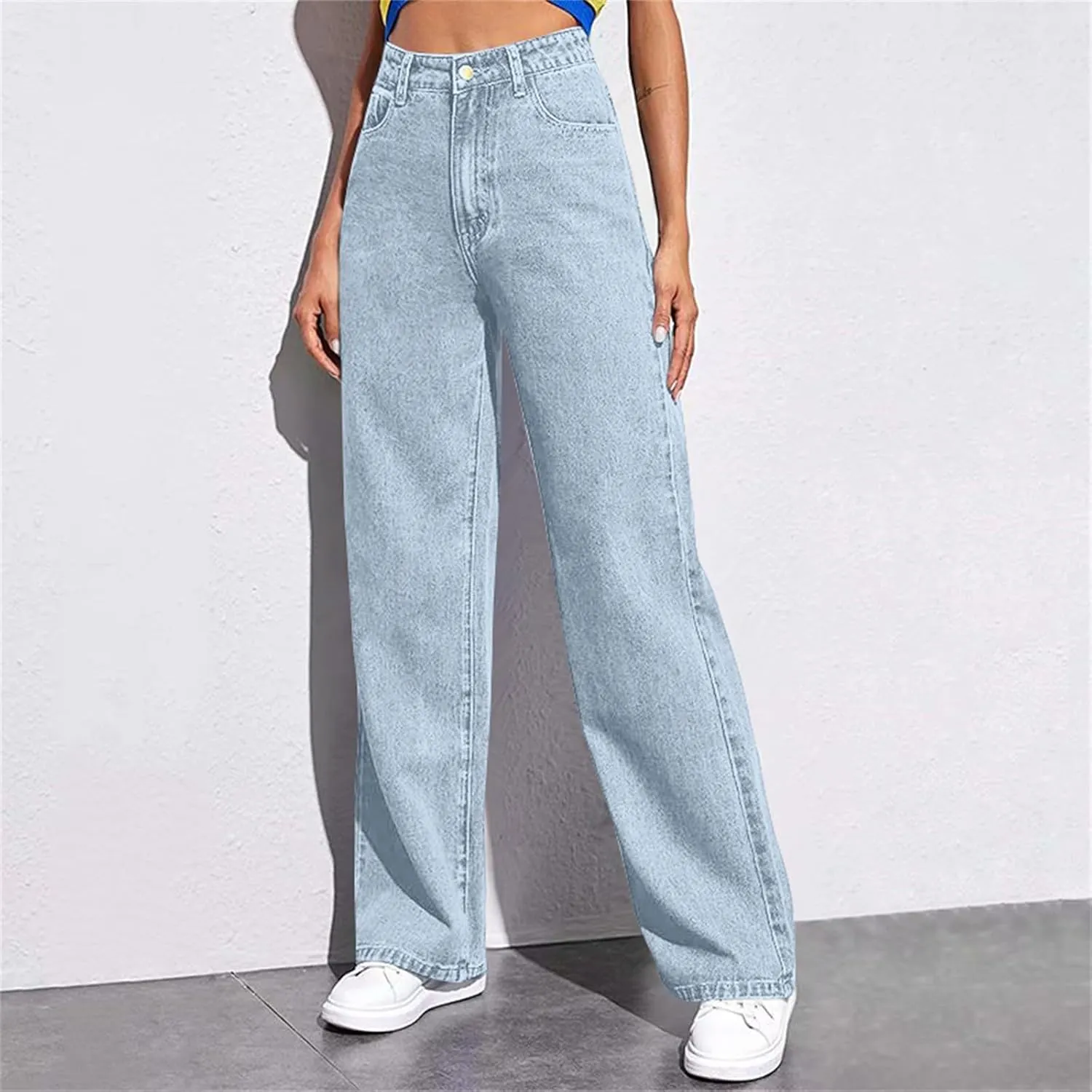 Sweatpants Jeans Women Soft High Waisted Wide Leg Jeans Plus Size Boyfriend Jeans Comfy Denim Sweatpants with Pockets