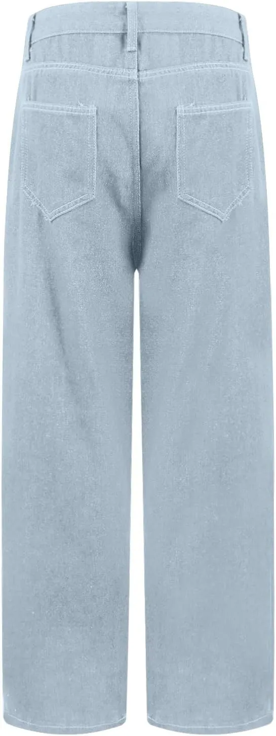 Sweatpants Jeans Women Soft High Waisted Wide Leg Jeans Plus Size Boyfriend Jeans Comfy Denim Sweatpants with Pockets