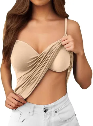Tank Top for Women Shelf Bra Spaghetti Strap Camisoles Layer Padded Bra Cotton Cami Shirt