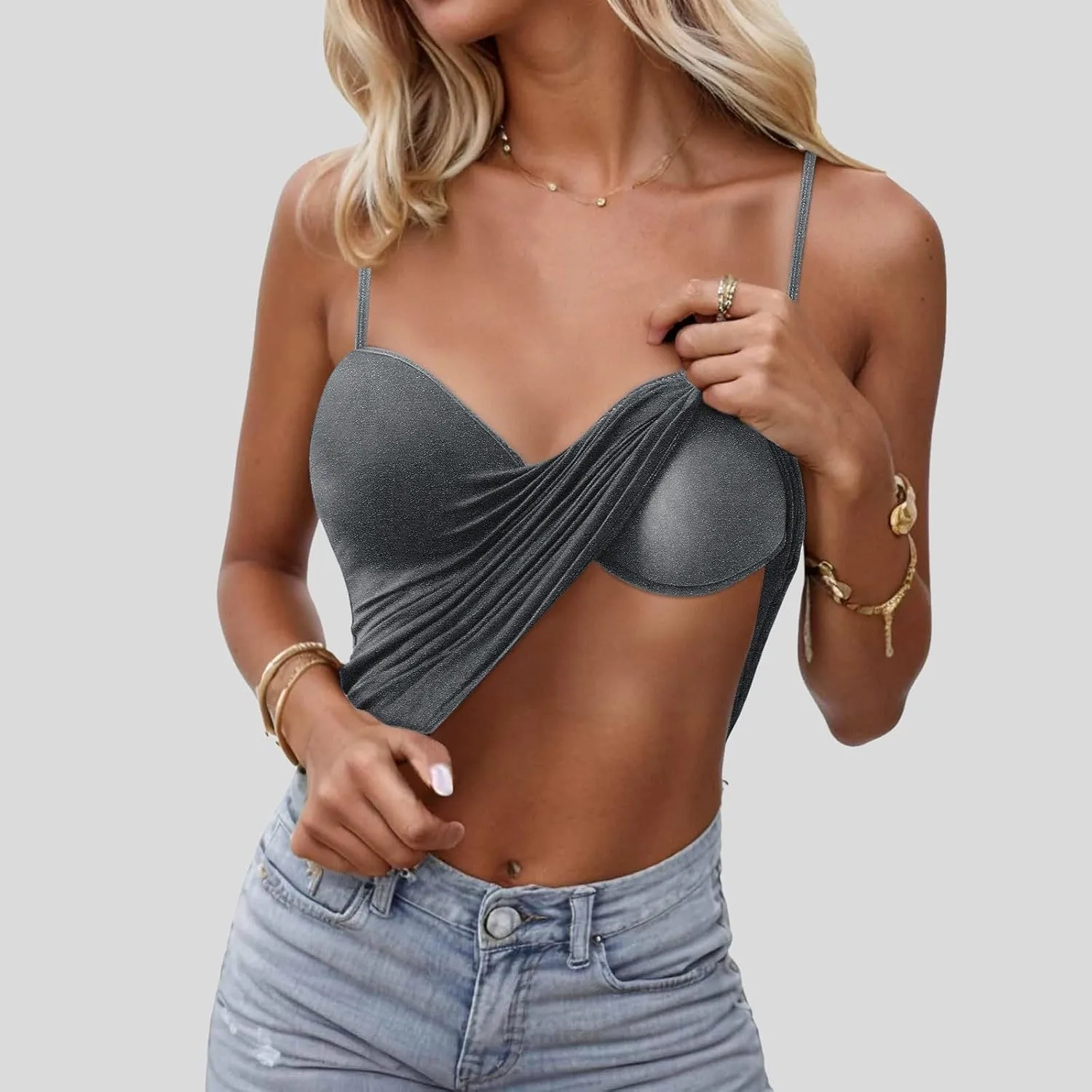 Tank Top for Women with Built-in Padded Bra Adjustable Strap Camisole Seamless Cotton Cami Shirt