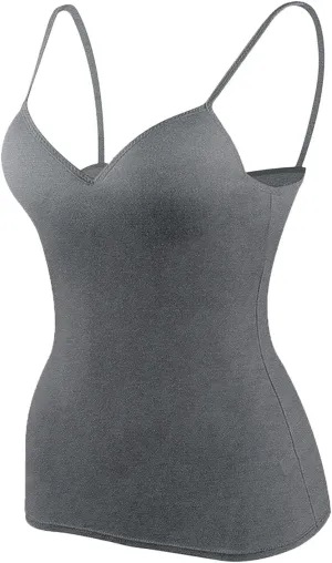 Tank Top for Women with Built-in Padded Bra Adjustable Strap Camisole Seamless Cotton Cami Shirt
