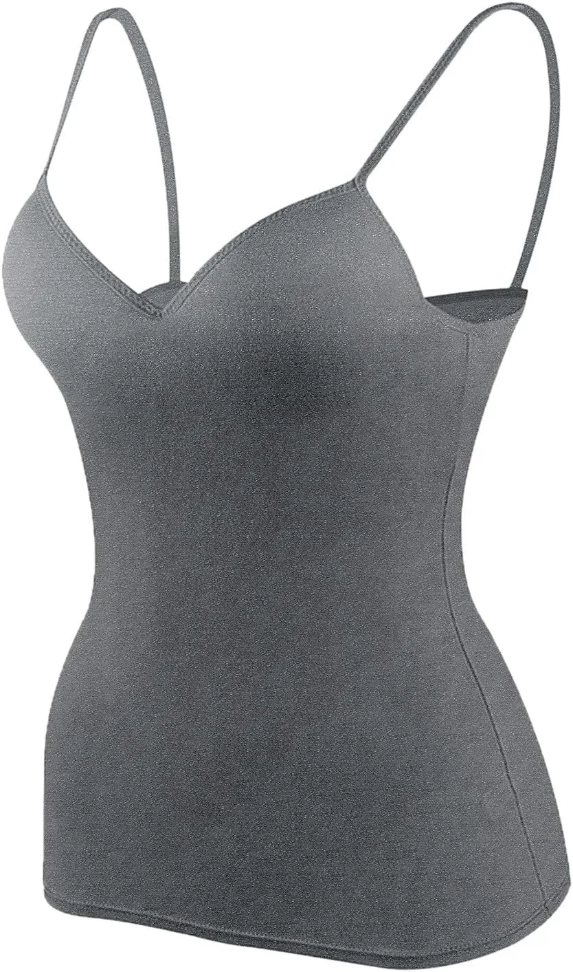 Tank Top for Women with Built-in Padded Bra Adjustable Strap Camisole Seamless Cotton Cami Shirt