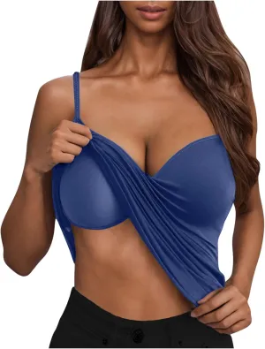Tank Top with Built in Bra for Women Sexy Spaghetti Strap v Neck Camisole Tops Workout Summer Cami Undershirt