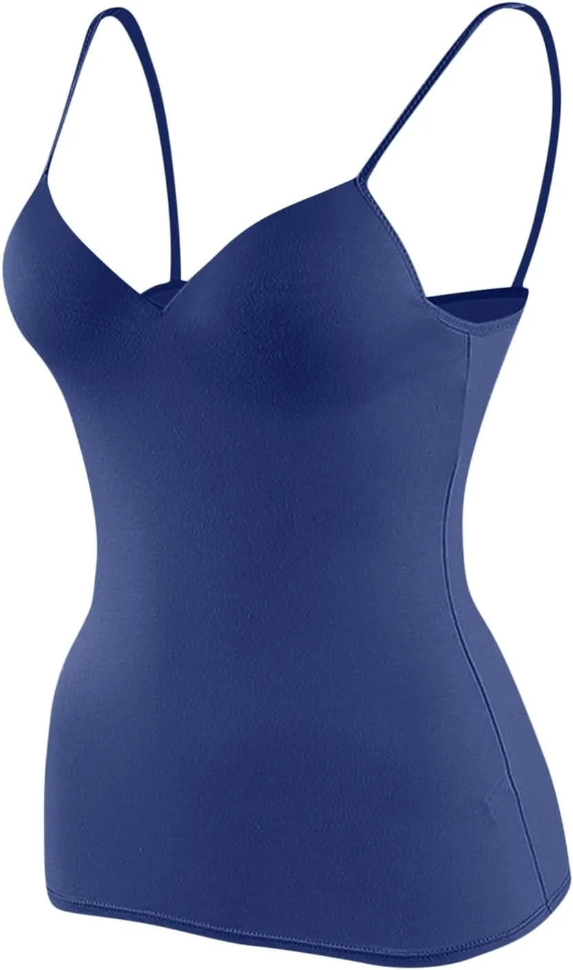 Tank Top with Built in Bra for Women Sexy Spaghetti Strap v Neck Camisole Tops Workout Summer Cami Undershirt