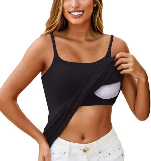 Tank Top with Built in Bra for Women Sleeveless U Neck Shapewear Yoga Slim Fit Camisole Workout Tops