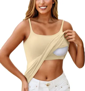 Tank Top with Built in Bra for Women Sleeveless U Neck Shapewear Yoga Slim Fit Camisole Workout Tops