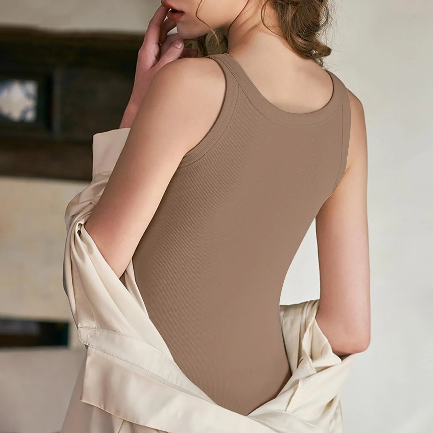 Tank Tops for Women 2025 Bulit in Bra Cotton Summer Workout Yoga Tops Slim Fit Ribbed Sleeveless Basic Tee Camisole