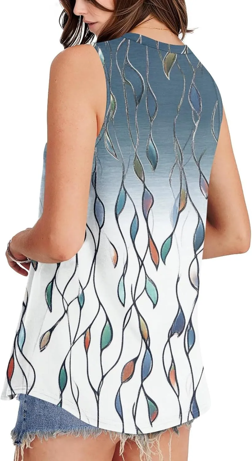 Tank Tops for Women 2025 Summer Pleated Tunic Loose Fit Sleeveless Shirts Dressy Casual V Neck Button Down Blouses