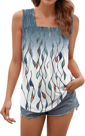 Tank Tops for Women 2025 Summer Pleated Tunic Loose Fit Sleeveless Shirts Dressy Casual V Neck Button Down Blouses