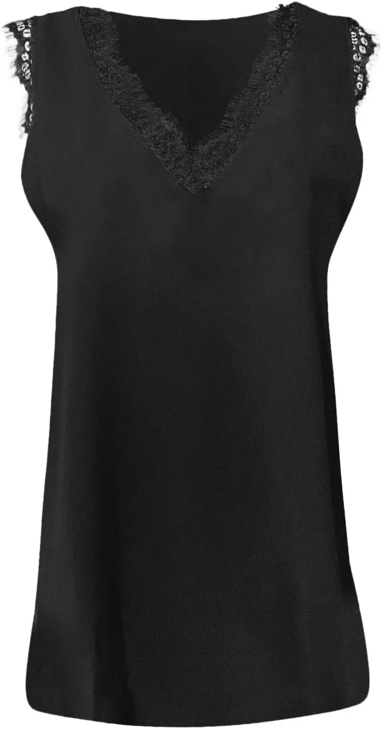 Tank Tops for Women Summer V Neck Silk Satin Blouse Sleeveless Shirt Business Casual Dressy Vacation Outfit