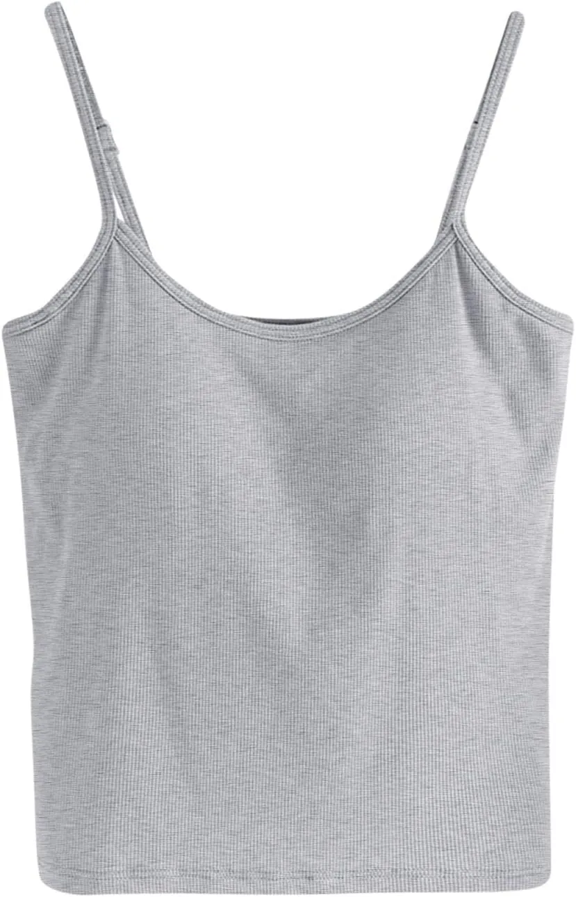 Tank Tops with Built in Bra for Women Ribbed Knit Solid Basic Padded Sport Bras Regular Fit Stretch Workout Camisole